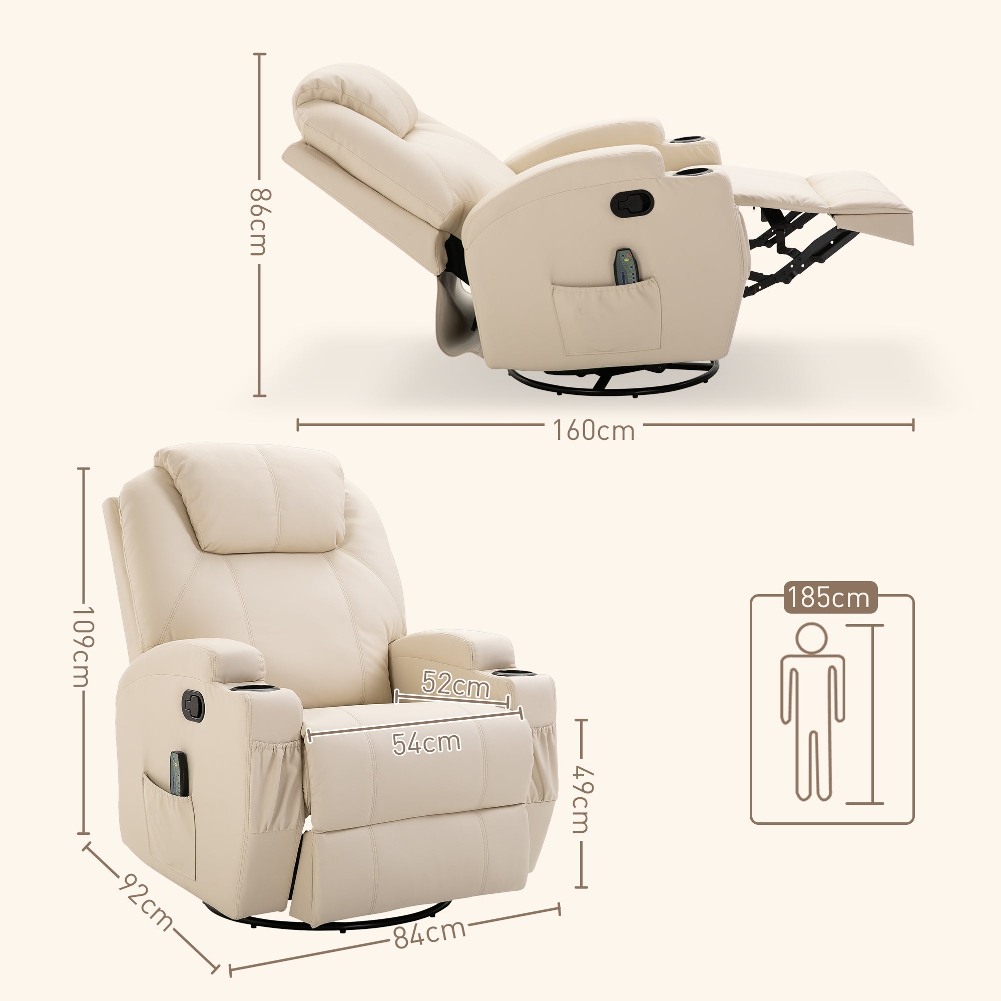 Reclining Armchair Electric Massage Chair 5 Modes Faux Leather Cream White
