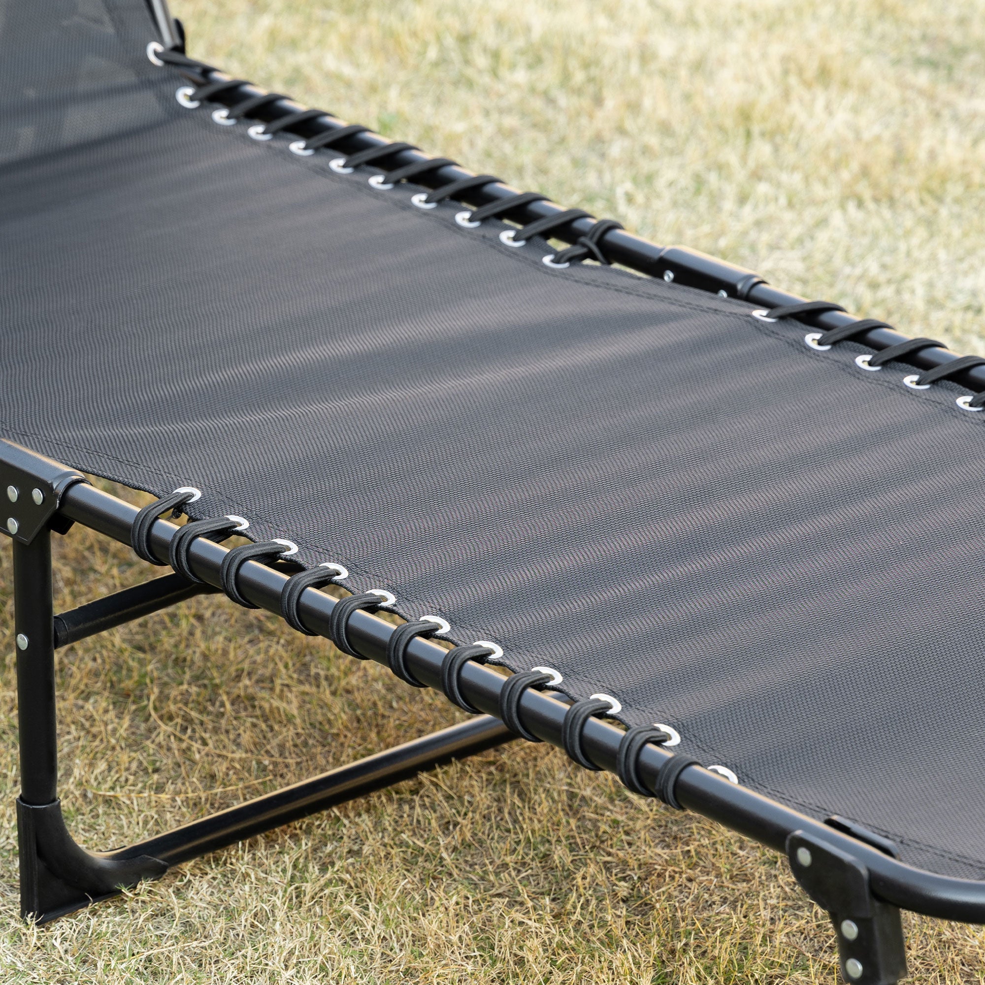 Folding Chaise Loungue Sun Lounger 5 Position Adjustable Backrest Removable Headrest Black Fabric