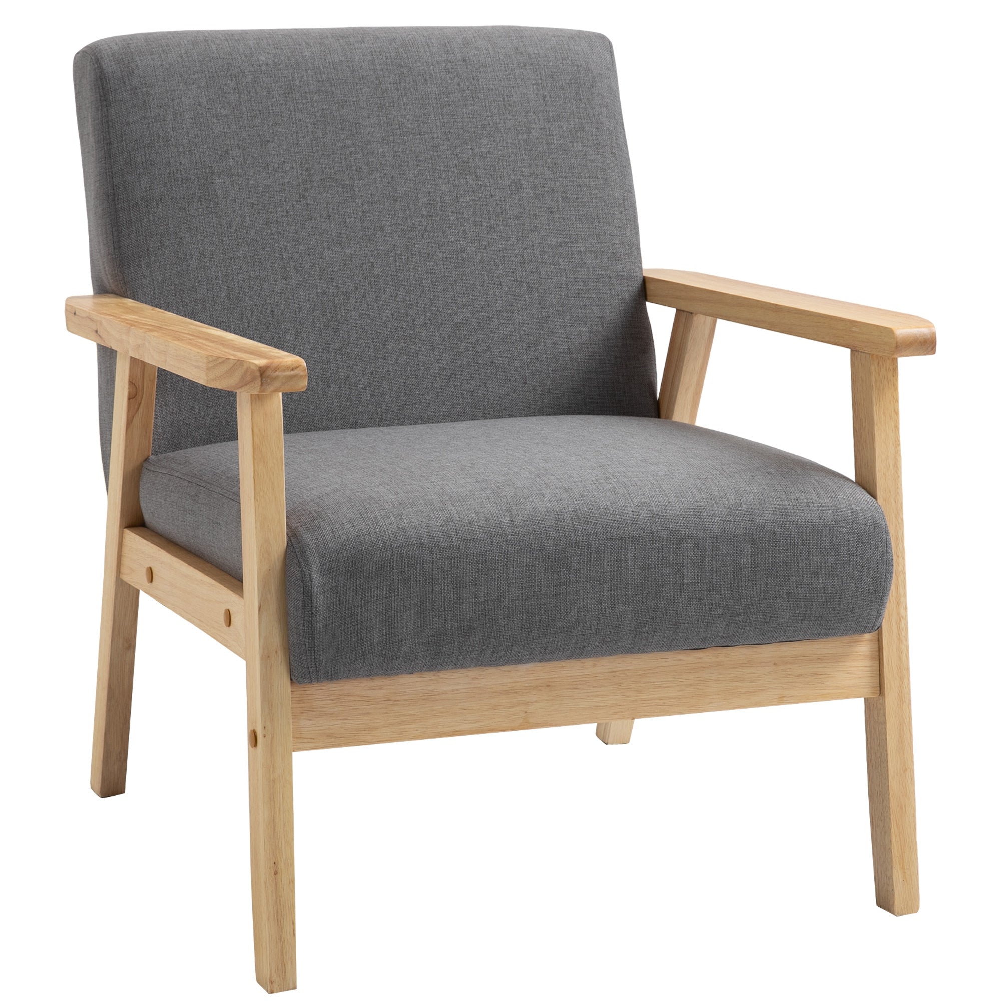 Wingback chair with armrests, upholstered, grey linen look