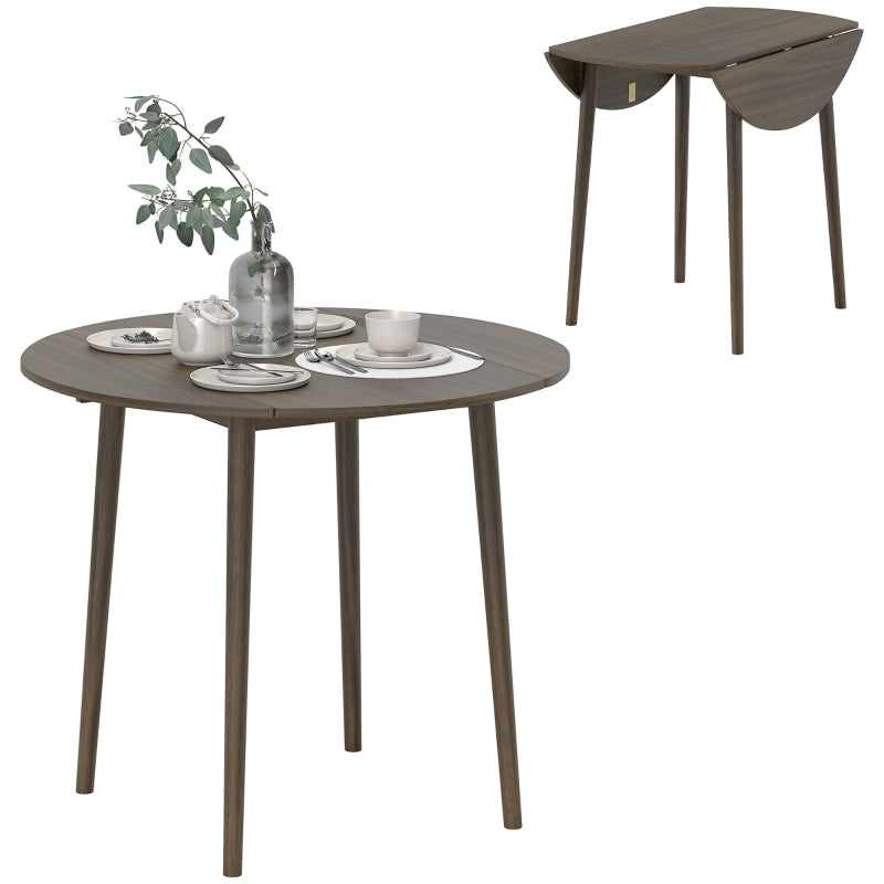 Folding Dining Table for 4, Round Drop Leaf, Space Saving, Grey Wood