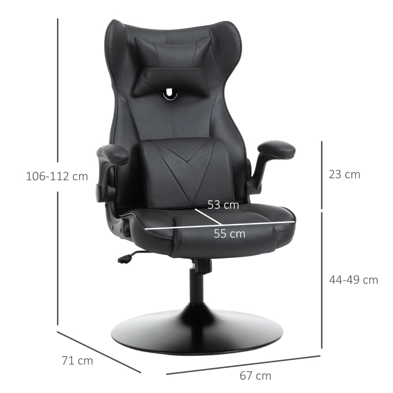 Video Game Chair, Racing Style with Lumbar Support, Flip-up Armrest, Black