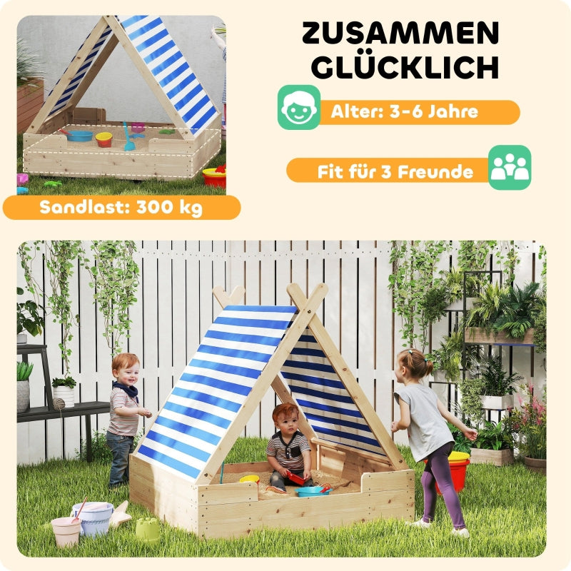 AIYAPLAY children's sandbox with weatherproof tent roof, for 3 children aged 3-6 years