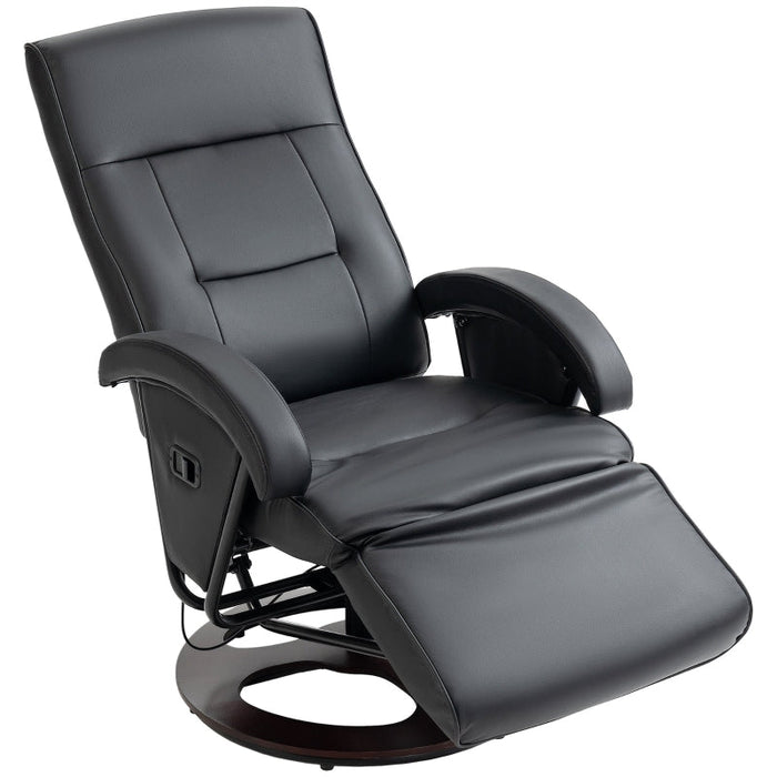Swivel Chair, Upholstered Tilting Footrest Wooden Base, Faux Leather Black