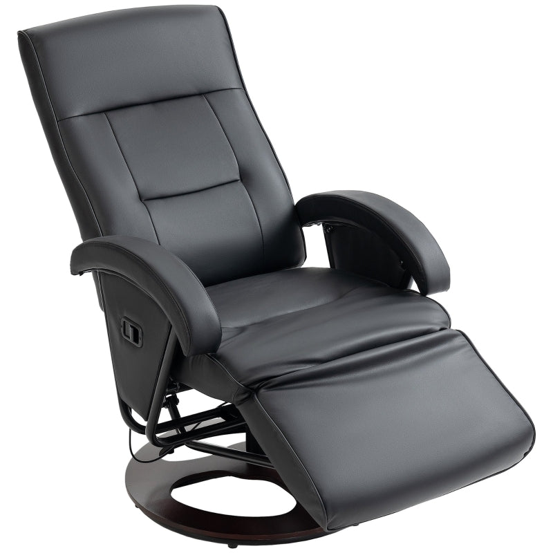 Swivel Chair, Upholstered Tilting Footrest Wooden Base, Faux Leather Black