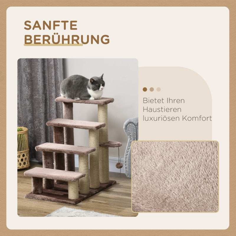 Pet Stairs Scratching Post, 4-Step for Animals up to 5 kg, Brown