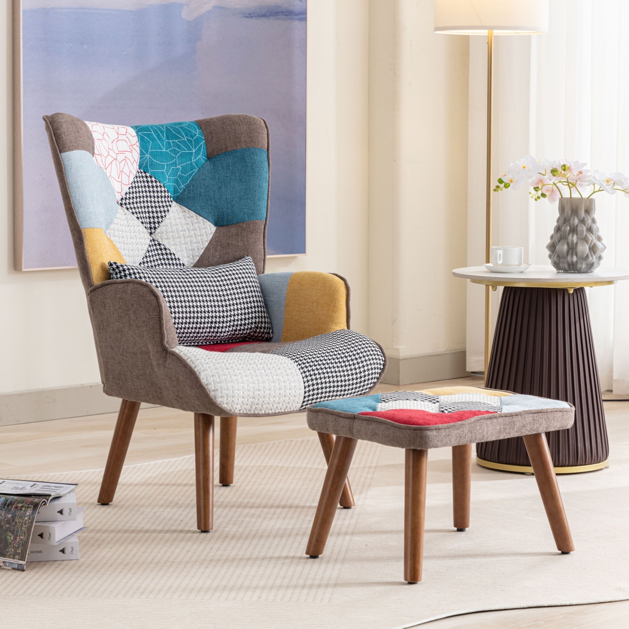 Leisure Chair with Footrest, Backrest, and Cushion, Color-matching