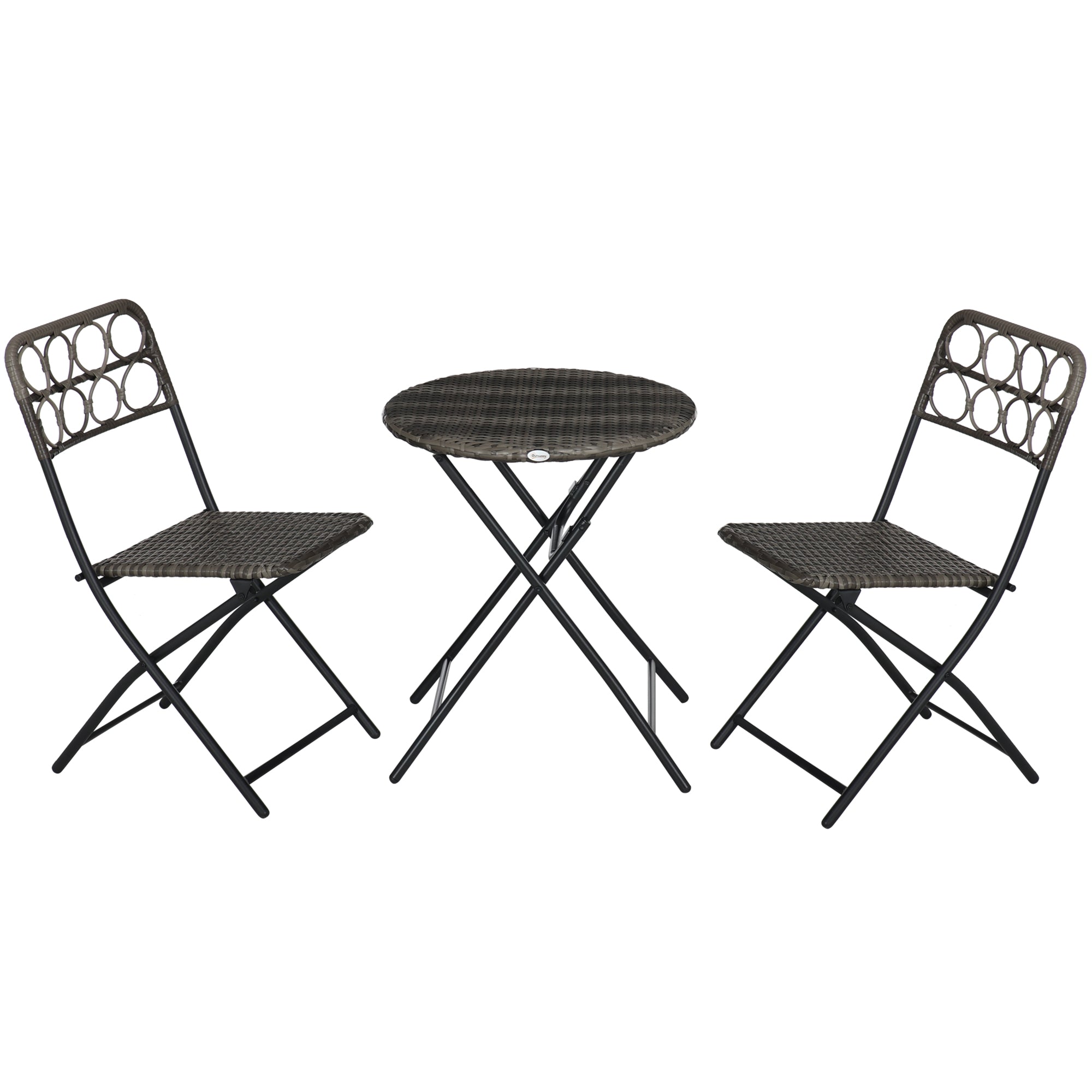 3 Piece Bistro Set, Wicker Folding Garden Furniture, Grey