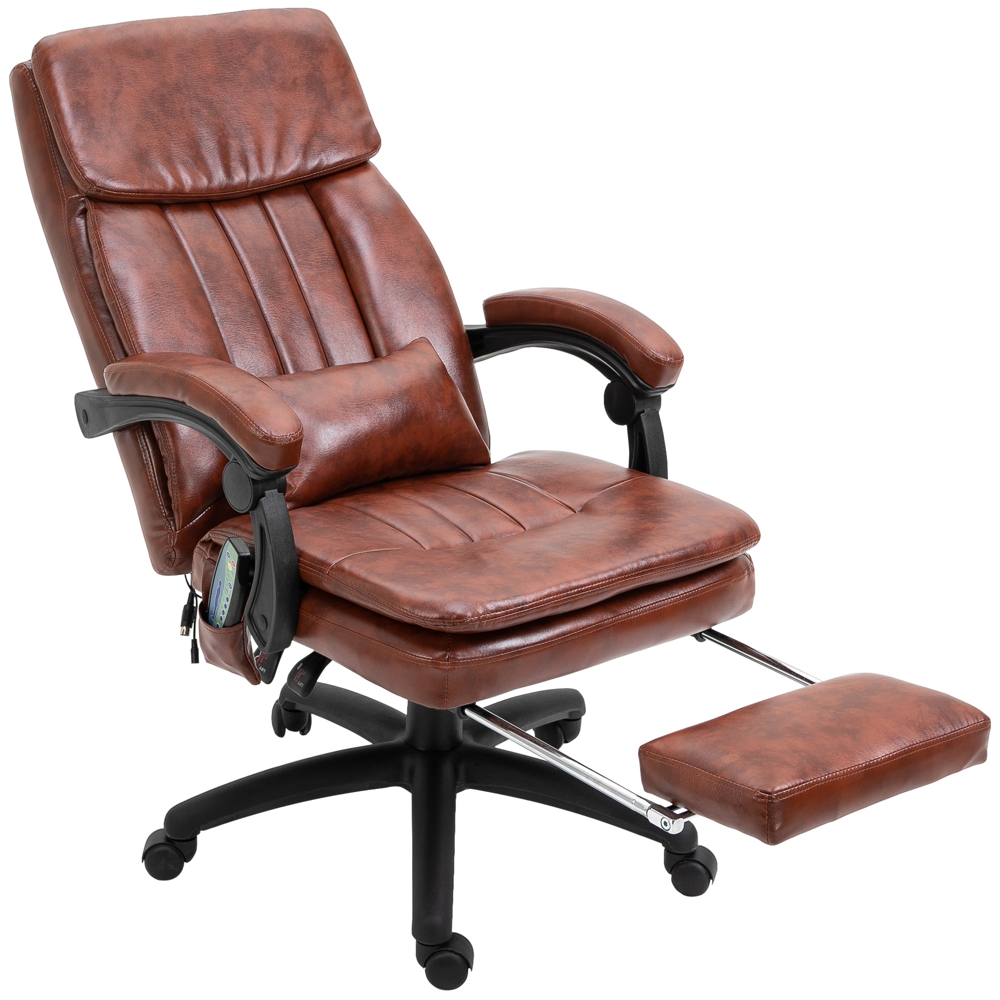 PU Leather Office Chair 7 Point Vibrating Massage Footrest Adjustable Reclining Back Brown