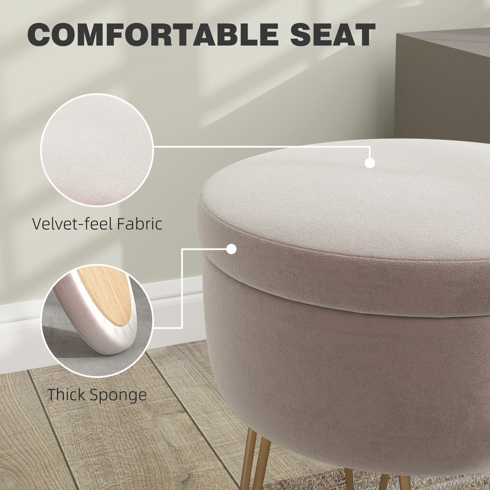 Storage Ottoman 5L Padded Top Light Pink Velvet-Feel