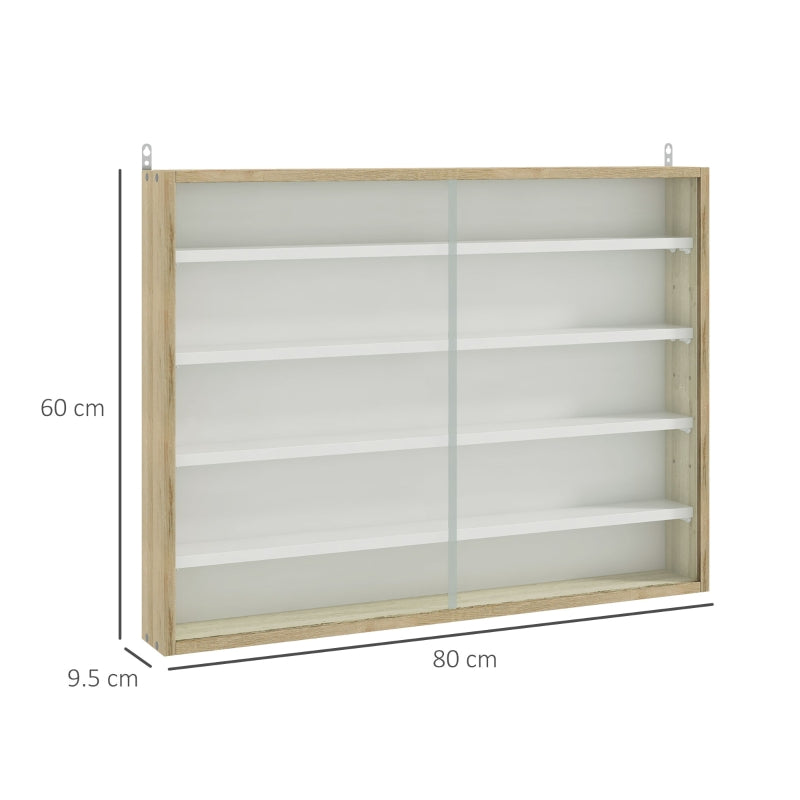 5-Tier Wall Display Cabinet with 4 Adjustable Shelves and Glass Doors, Natural