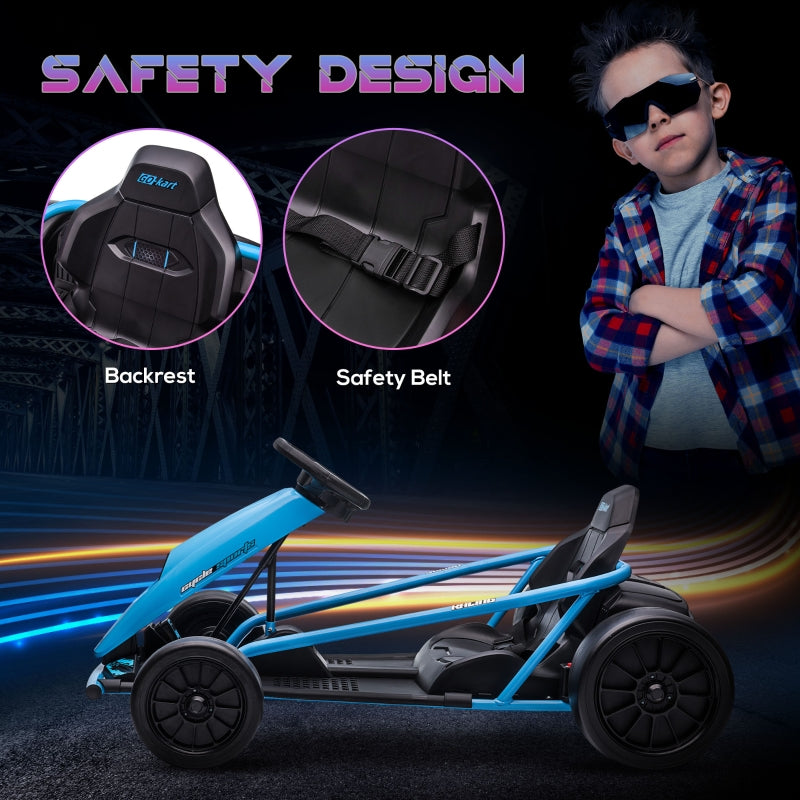 Drift Kart 24V Electric Ride-On, 2 Speeds, Blue