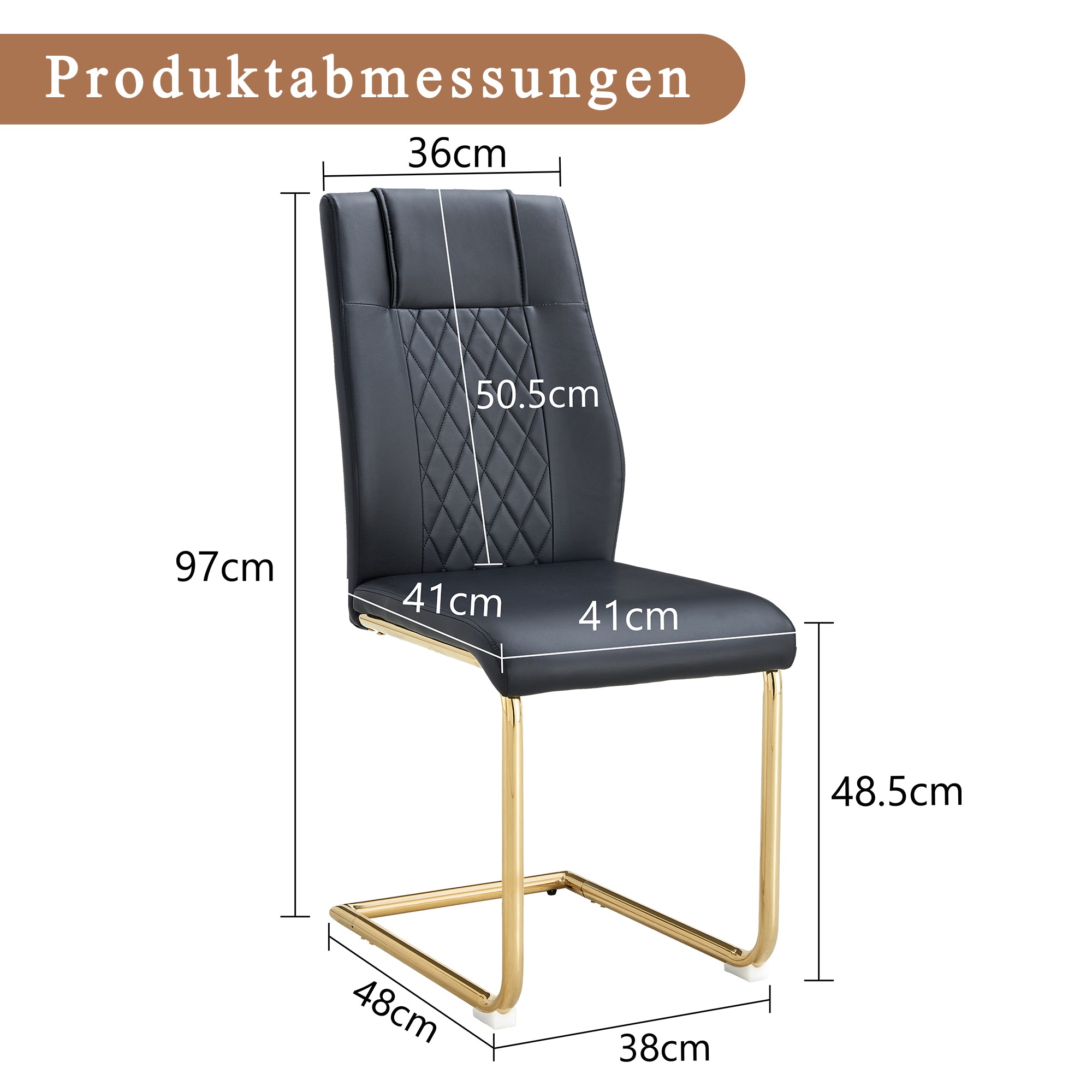 Scandinavian Dining Chairs Set of 4 Mesh Back Gold Metal Legs - Black PU Leather