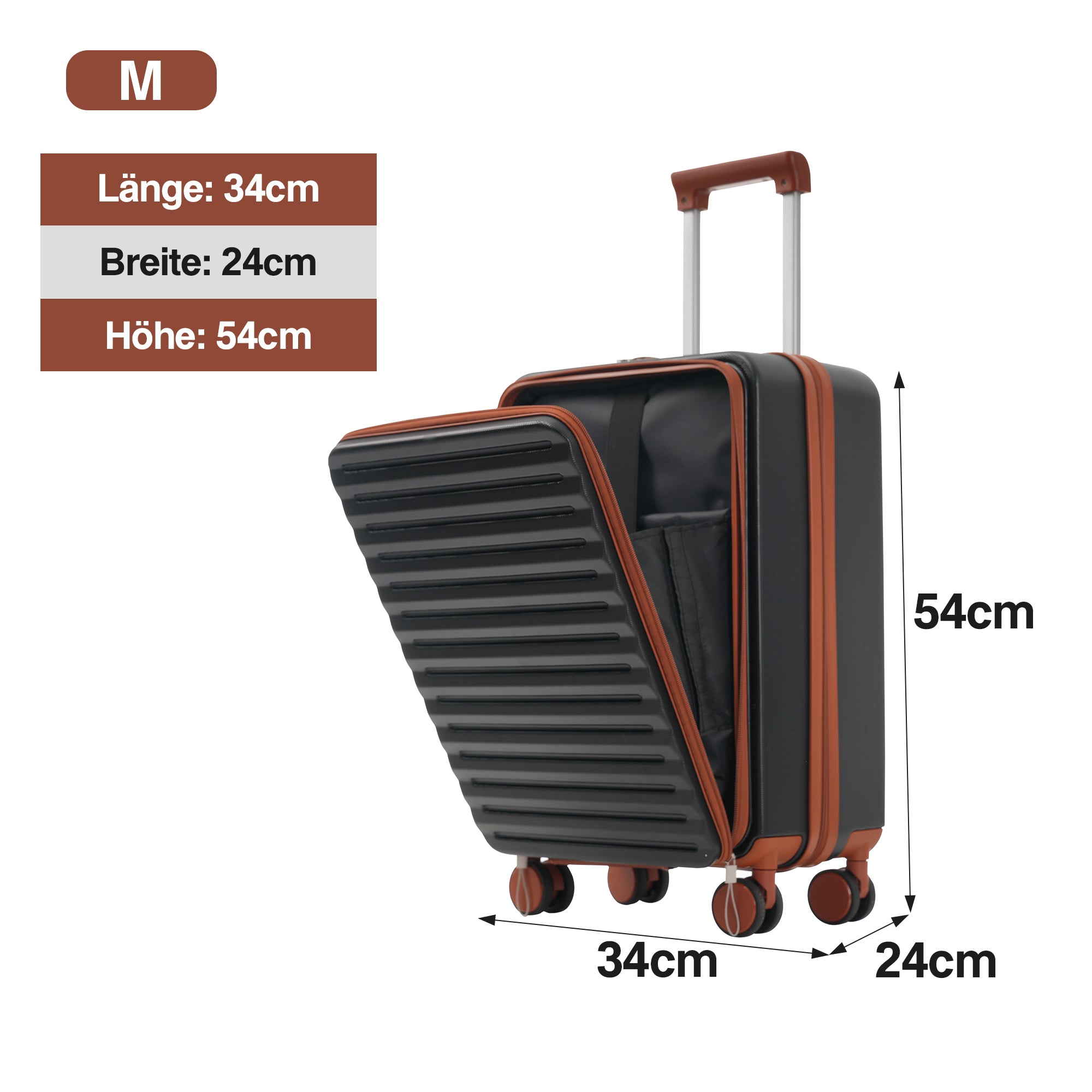 Three-piece Luggage Set – Front-Opening, Foldable Cup Holders, TSA Lock, 360° Wheels, ABS Material