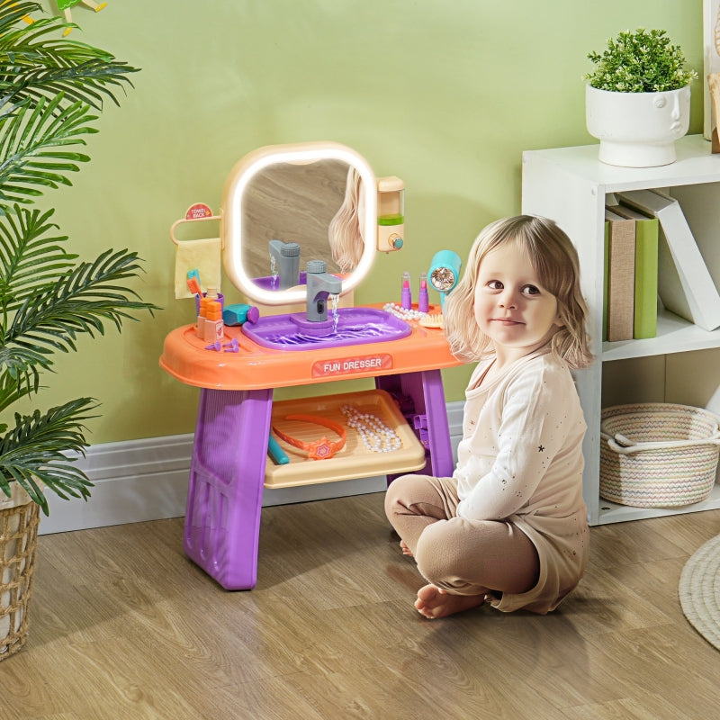 Children's Vanity Table, LED Mirror, Music, Faucet, Purple