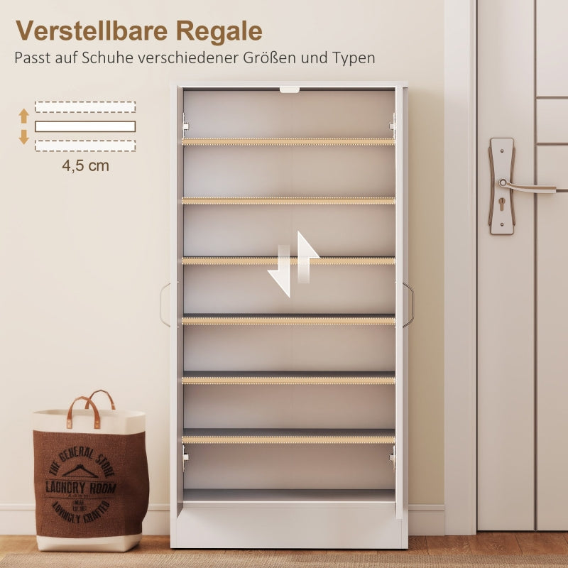 Shoe Cabinet, Adjustable 6-Tier, 14 Pairs, Wood, White
