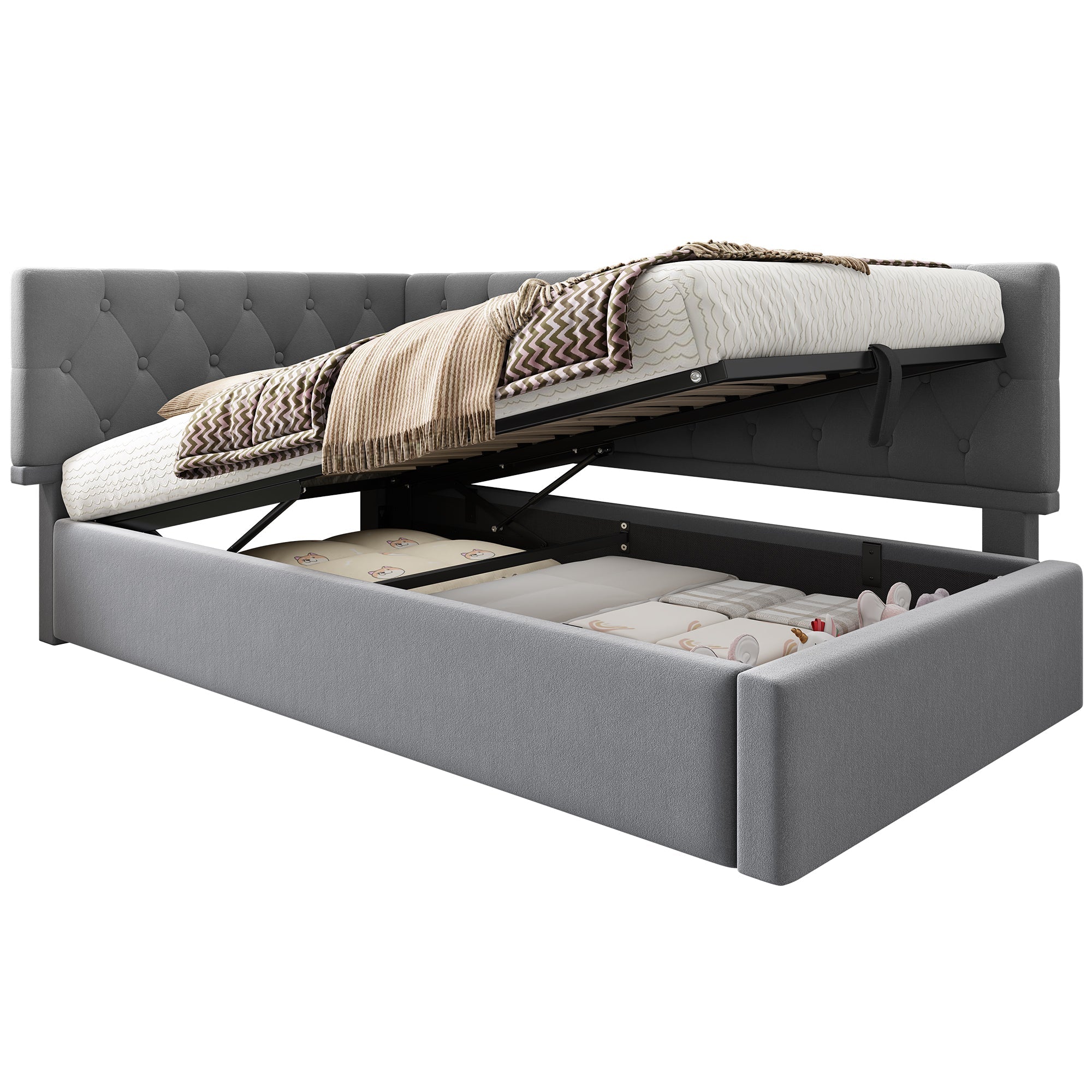 Upholstered Day Bed 90x190cm, Sofa Bed with Hydraulic Storage, Velvet Gray