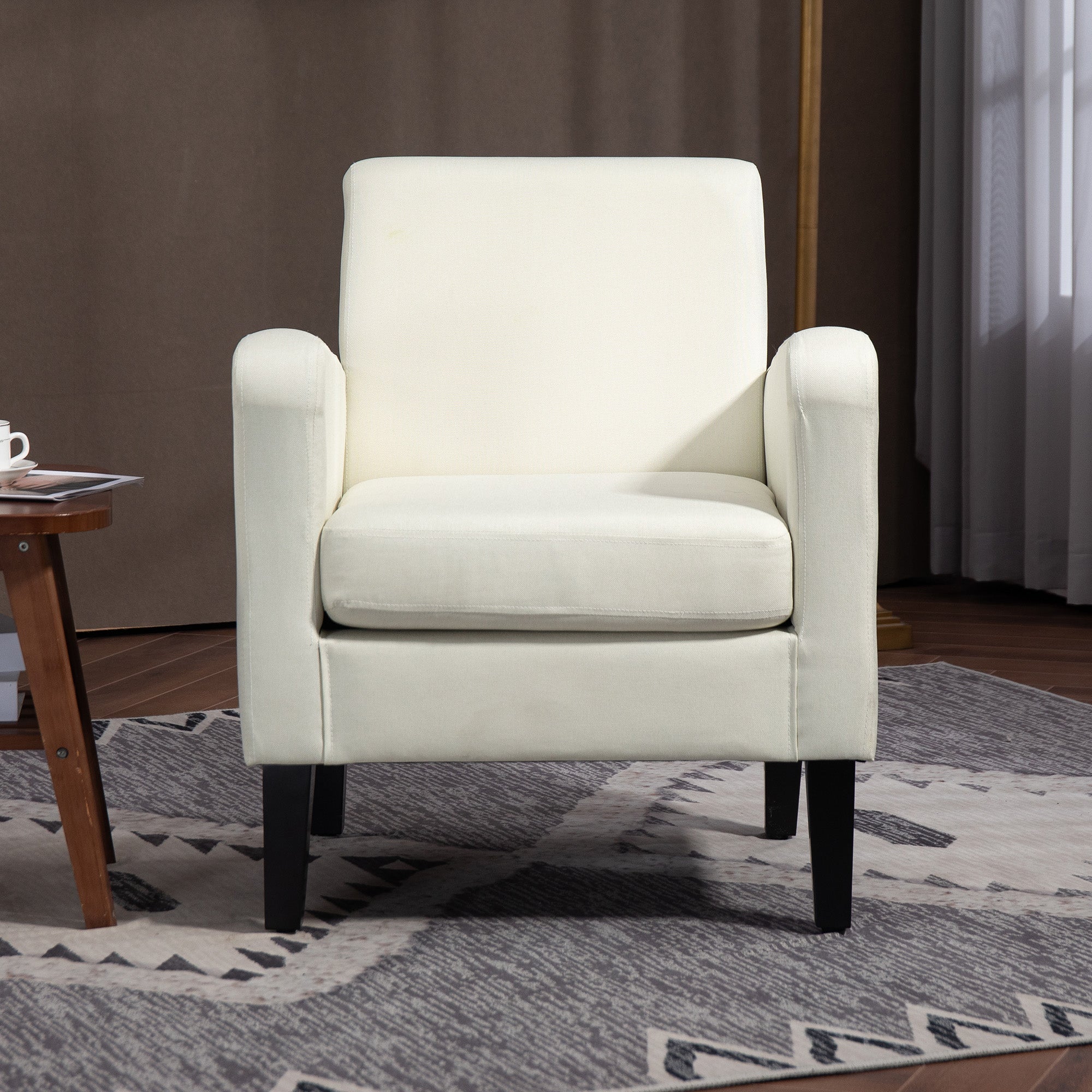 Modern Accent Chair, Occasional with Rubber Wood Legs, Cream White