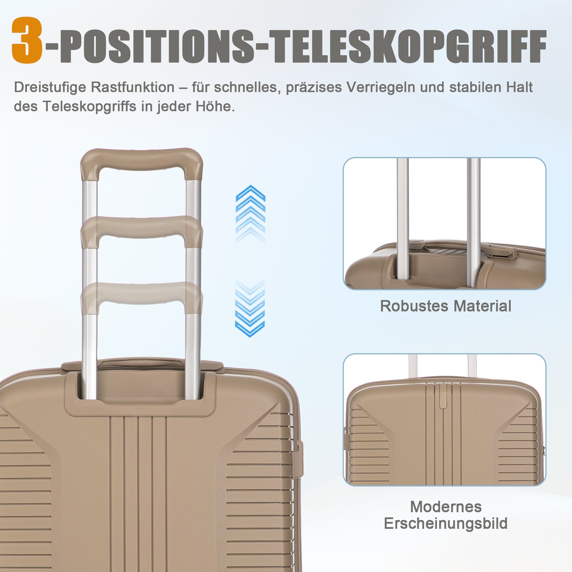 3-Piece Luggage Set 20"/24"/28" PP Spinner with Combination Lock - Champagne