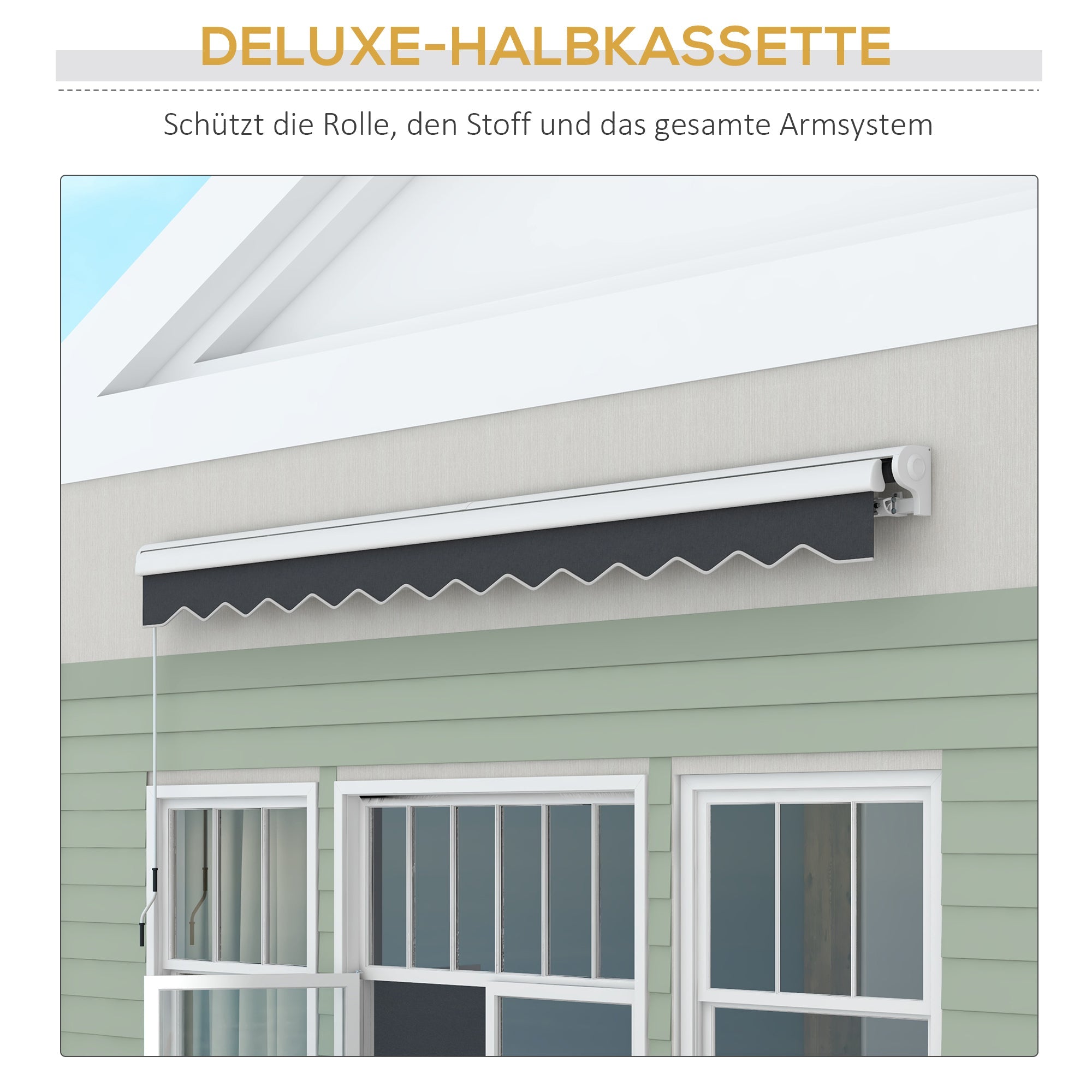 Folding Arm Awning 4x3m Electric Hand Crank Remote Control, Aluminum Grey