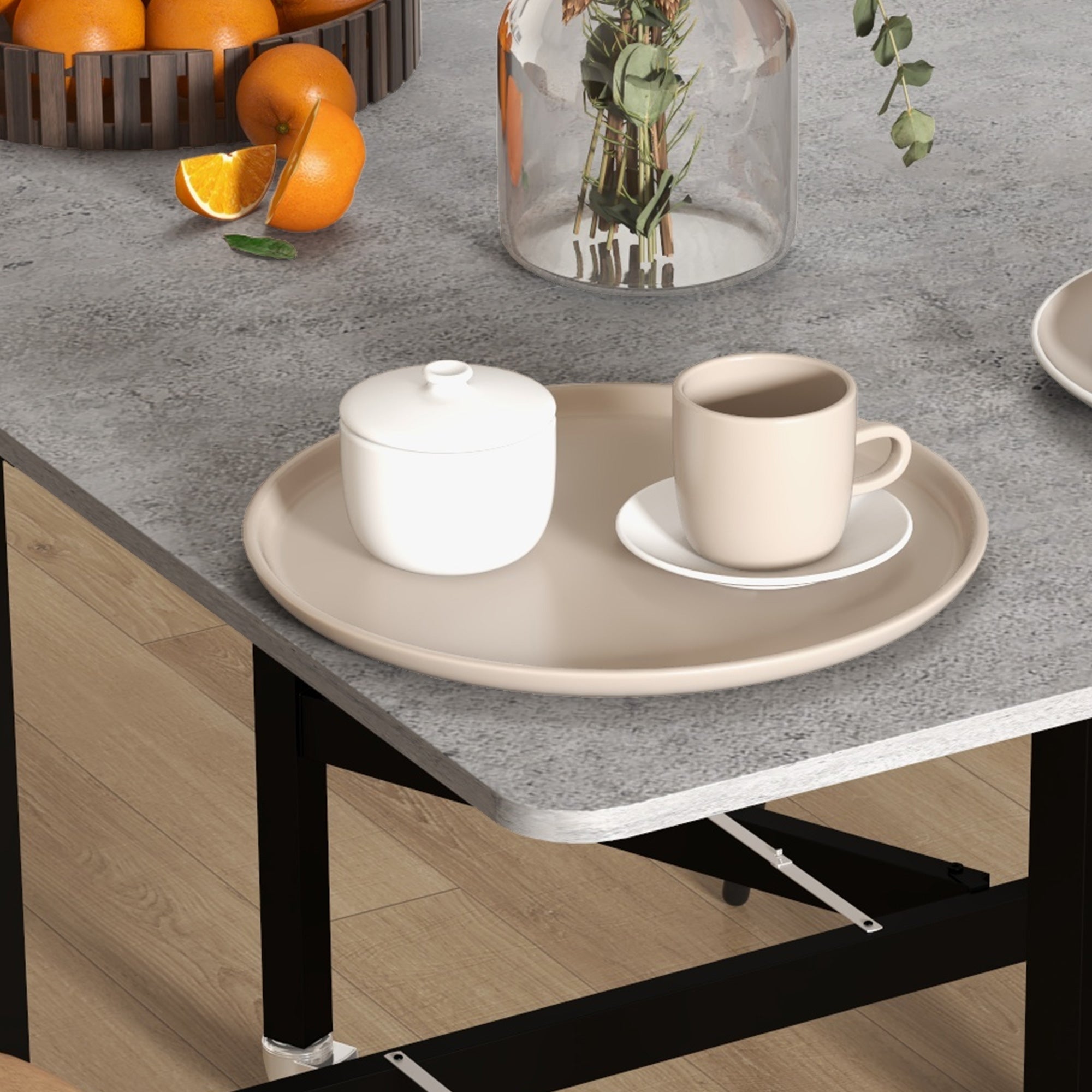 Folding Dining Table, Extendable 4-6 People Wheels Steel Legs