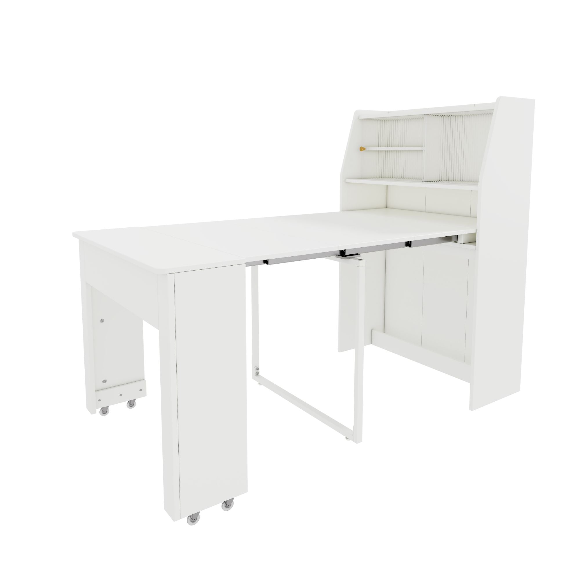 Extendable Dining Table Multifunctional Storage Cabinet Rectangular White