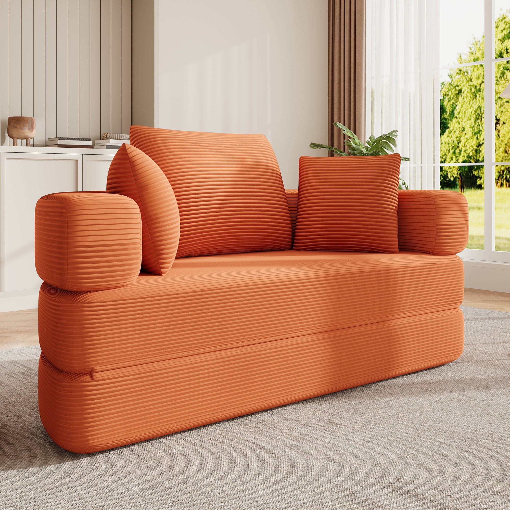 Multifunctional Sofa Bed, Fold-Out Modular Oval Bed, Corduroy