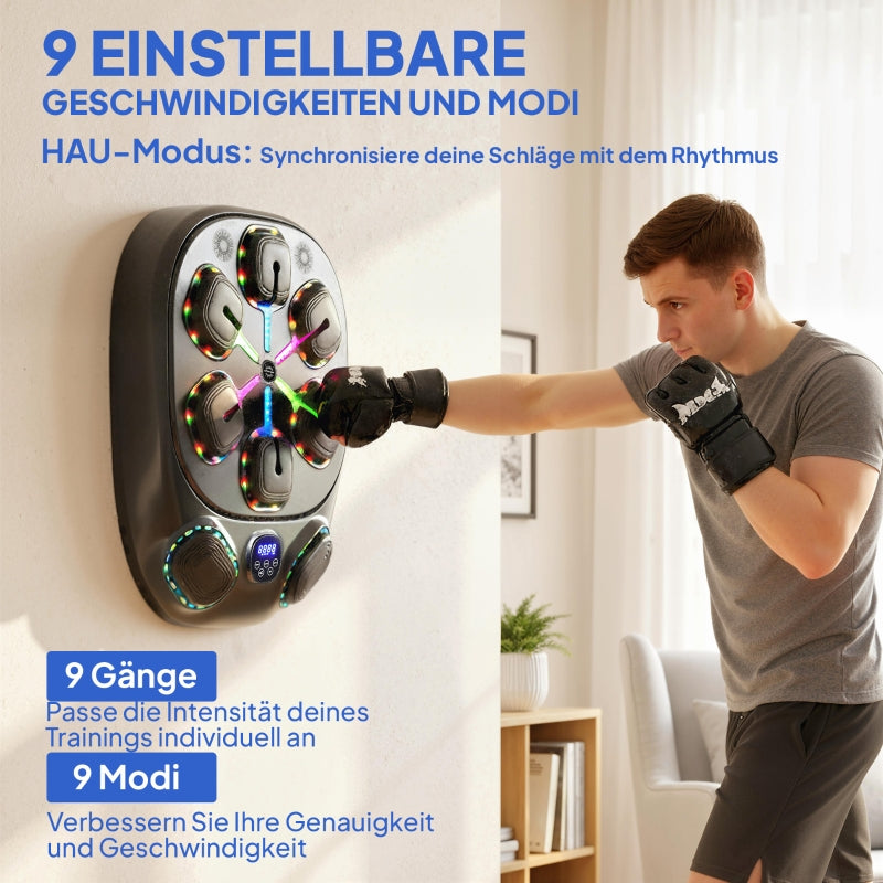 Music Boxing Machine with Dual Striking Zones and 9 Speeds, Bluetooth Gloves, LED