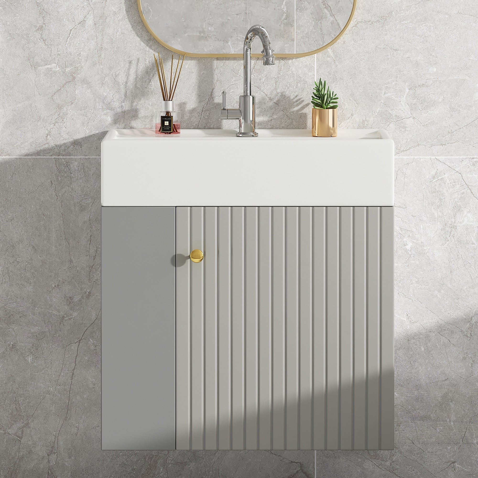 Bathroom Furniture Washbasin with Vanity Unit 55cm, Hanging, Light Grey