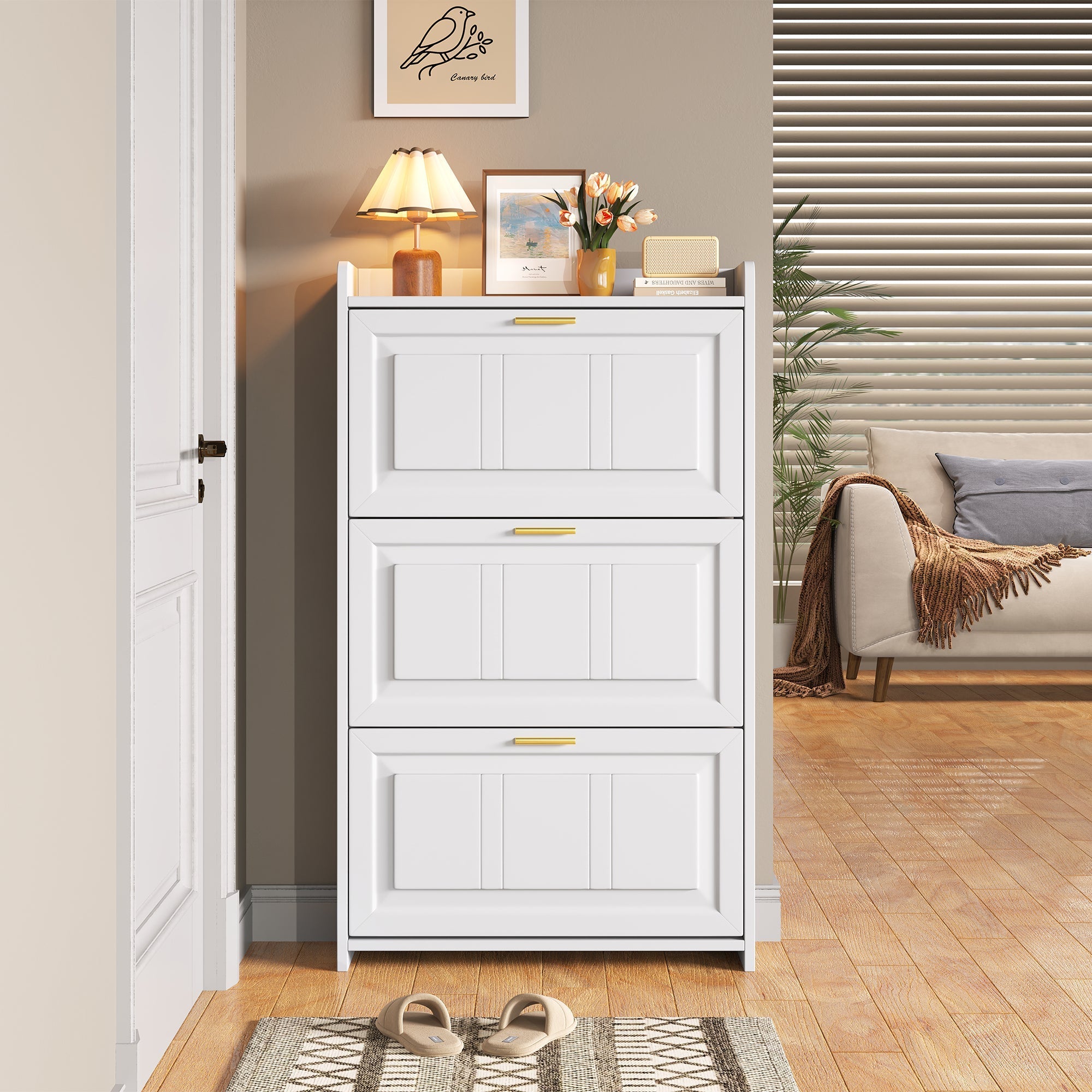 Shoe Cabinet 70x24x120cm with 6 Compartments - White MDF/Chipboard