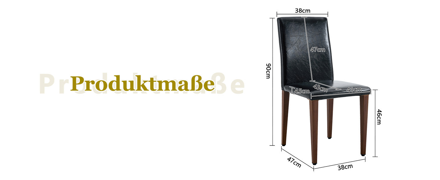 Minimalist Dining Chairs Set of 2, Ergonomic PU Leather with Metal Legs, Black and Walnut Finish