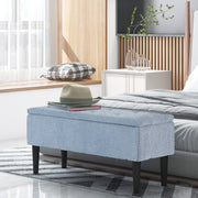 bench with storage space, upholstered, folding lid, blue