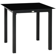 Square Garden Table 80x80cm, 4-Person Tempered Glass Top, Black Aluminum