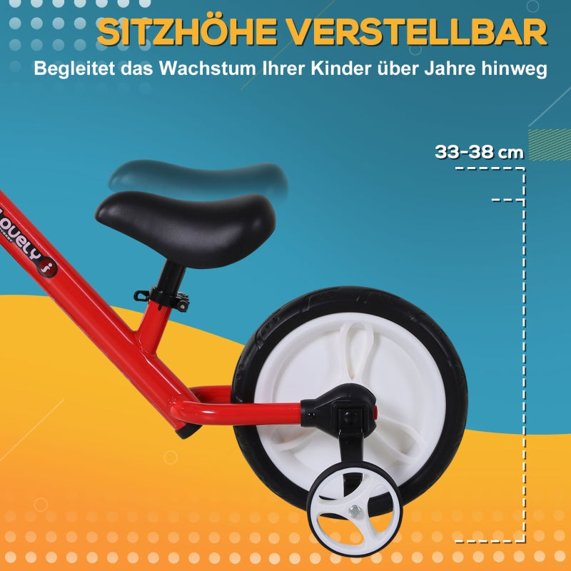 Kinderlaufrad, 2-in-1 mit Stützrädern und Pedalen, Rot