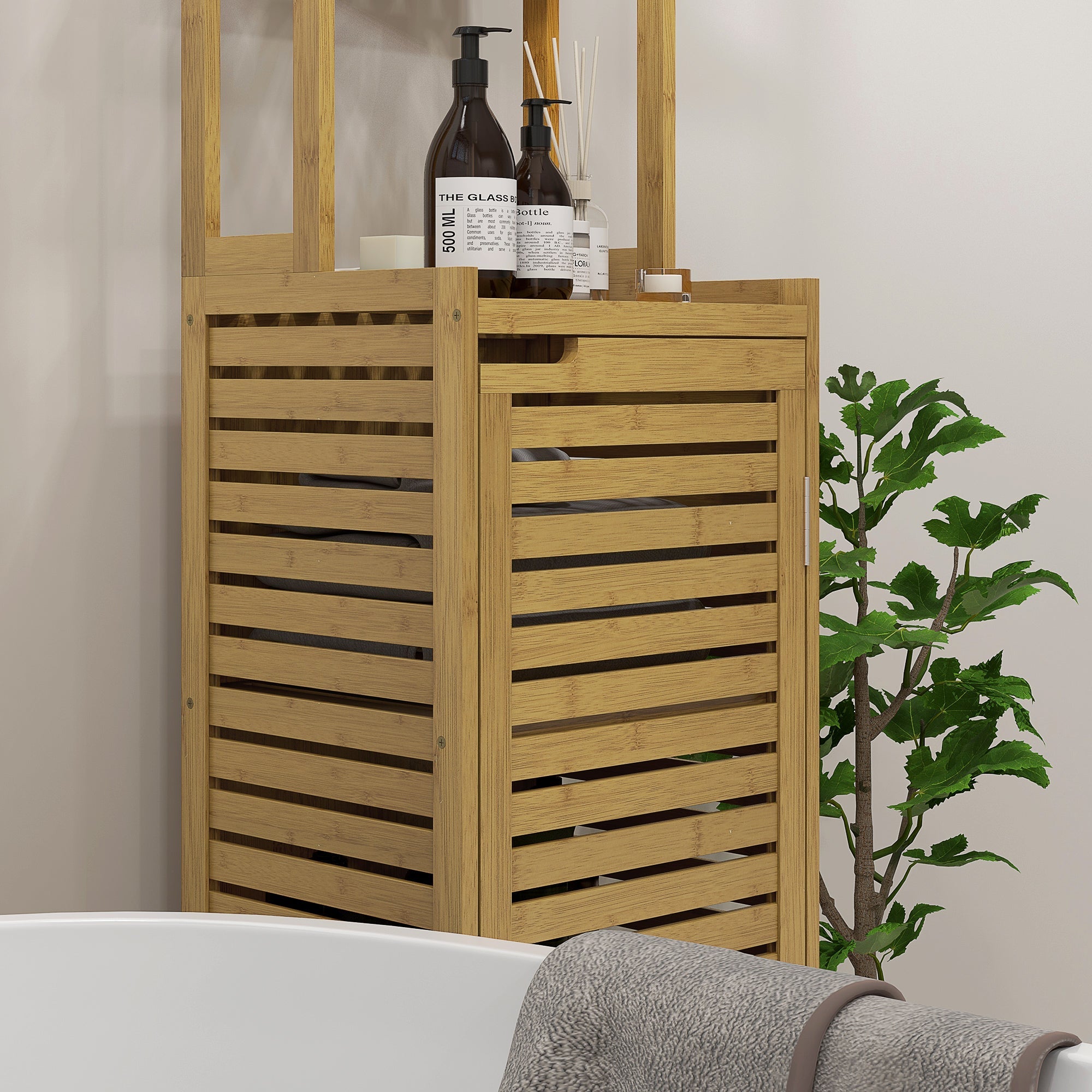Bathroom Cabinet Bamboo, Cupboard 3 Open Shelves Anti-Tip, Natural Wood