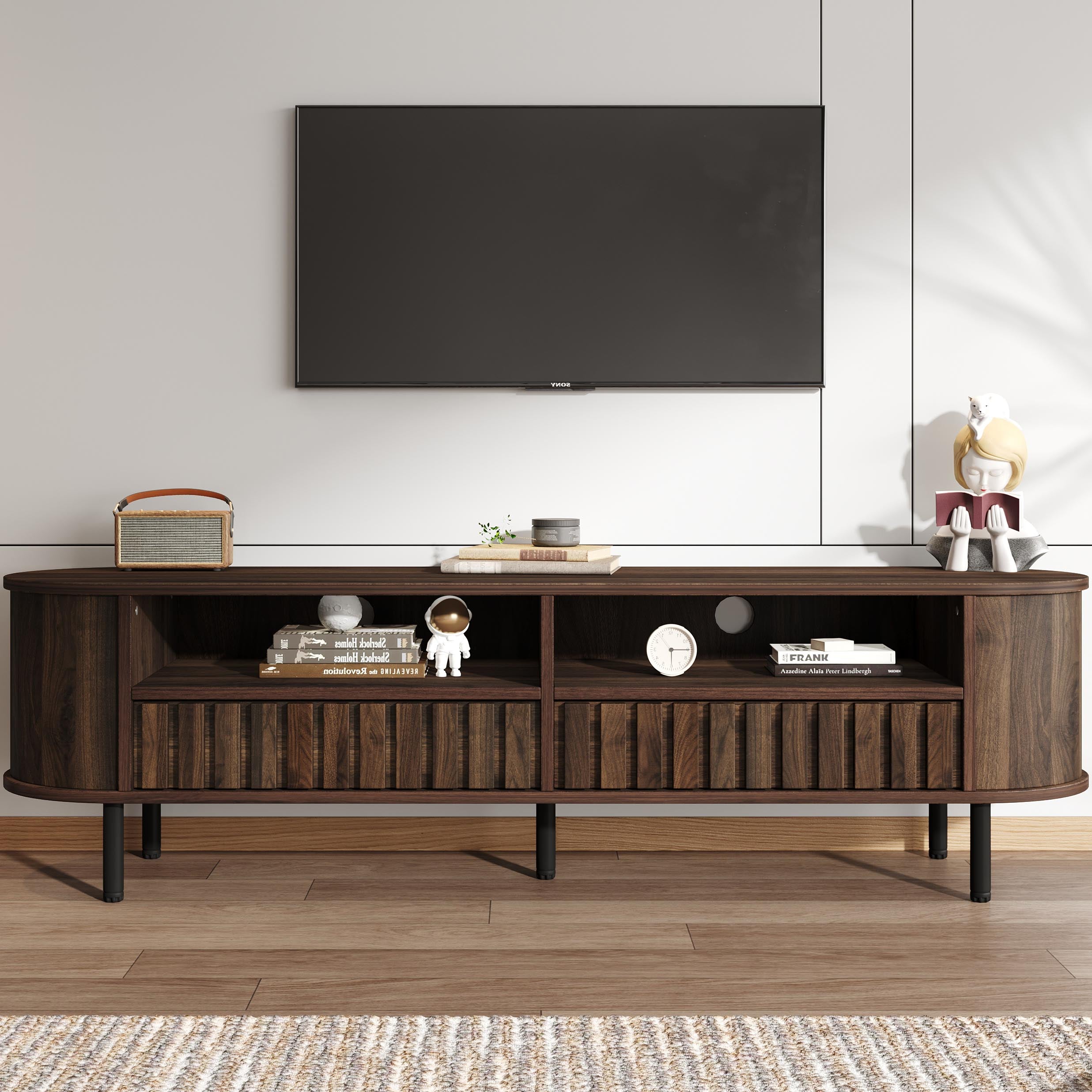 TV Cabinet Lowboard 160cm 2 Cabinets 2 Drawers for 65-inch TV Walnut