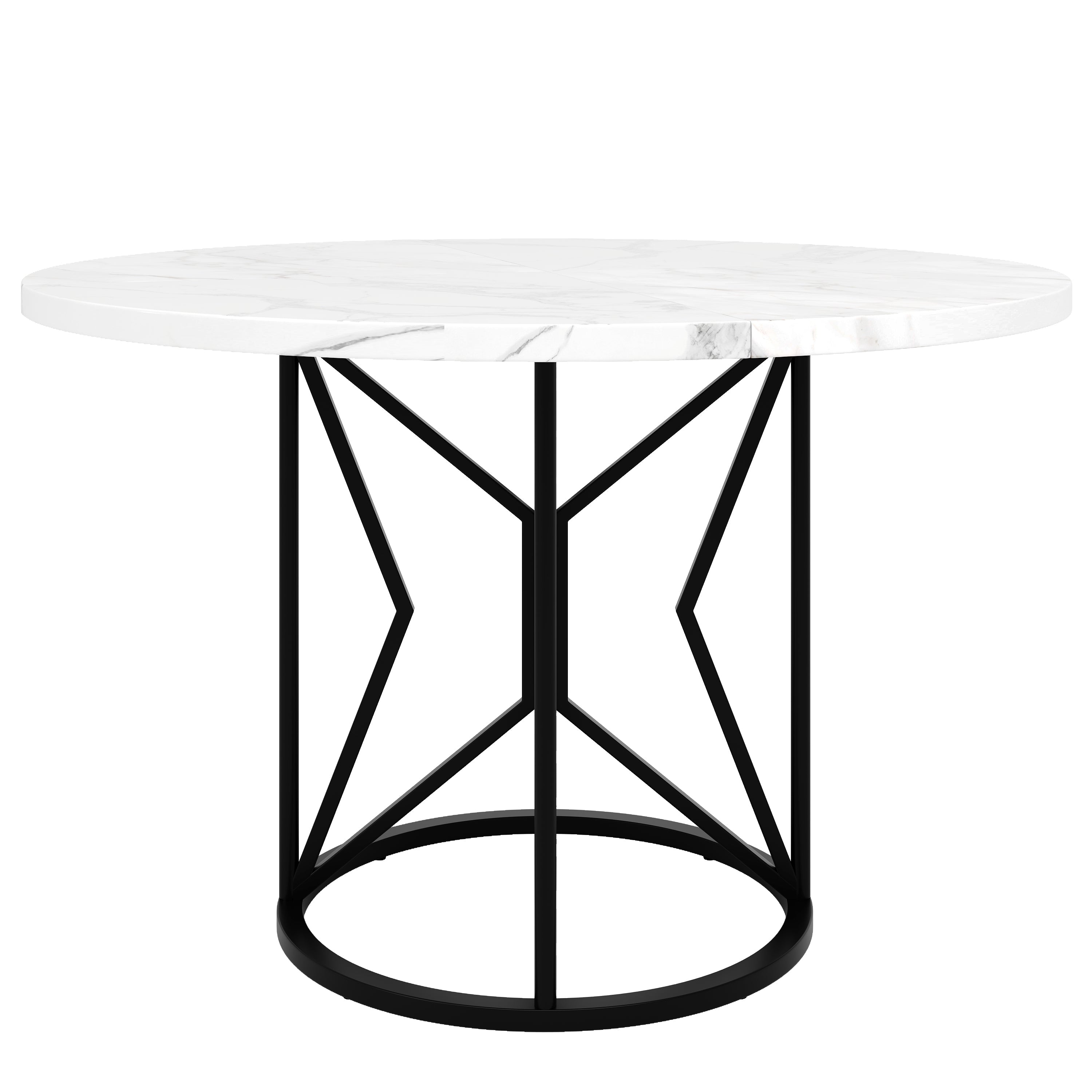 Dining Set 5-Piece Round 100cm White MDF Top - Grey Velvet Chairs