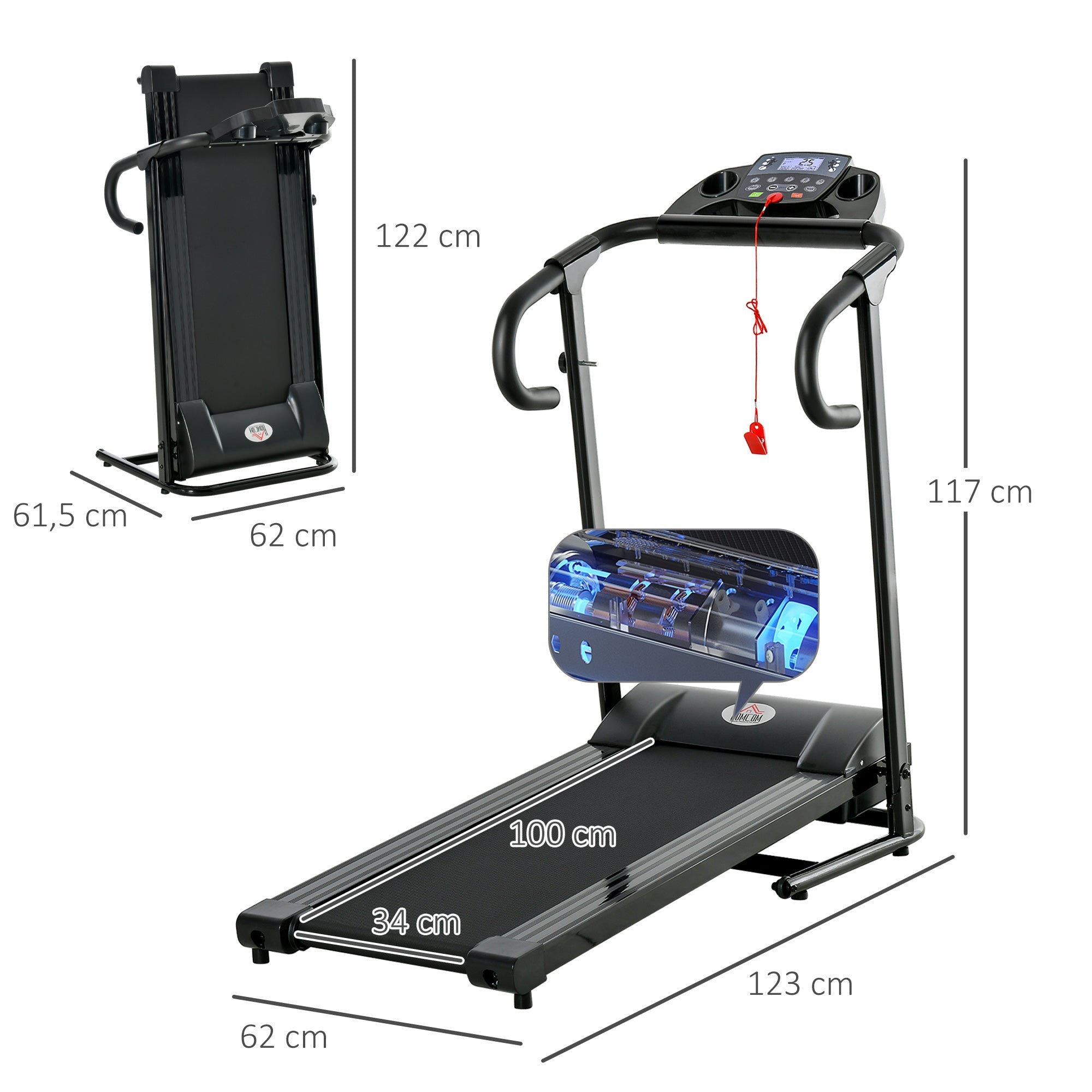 Electric Folding Treadmill, 500W LCD Display, Black