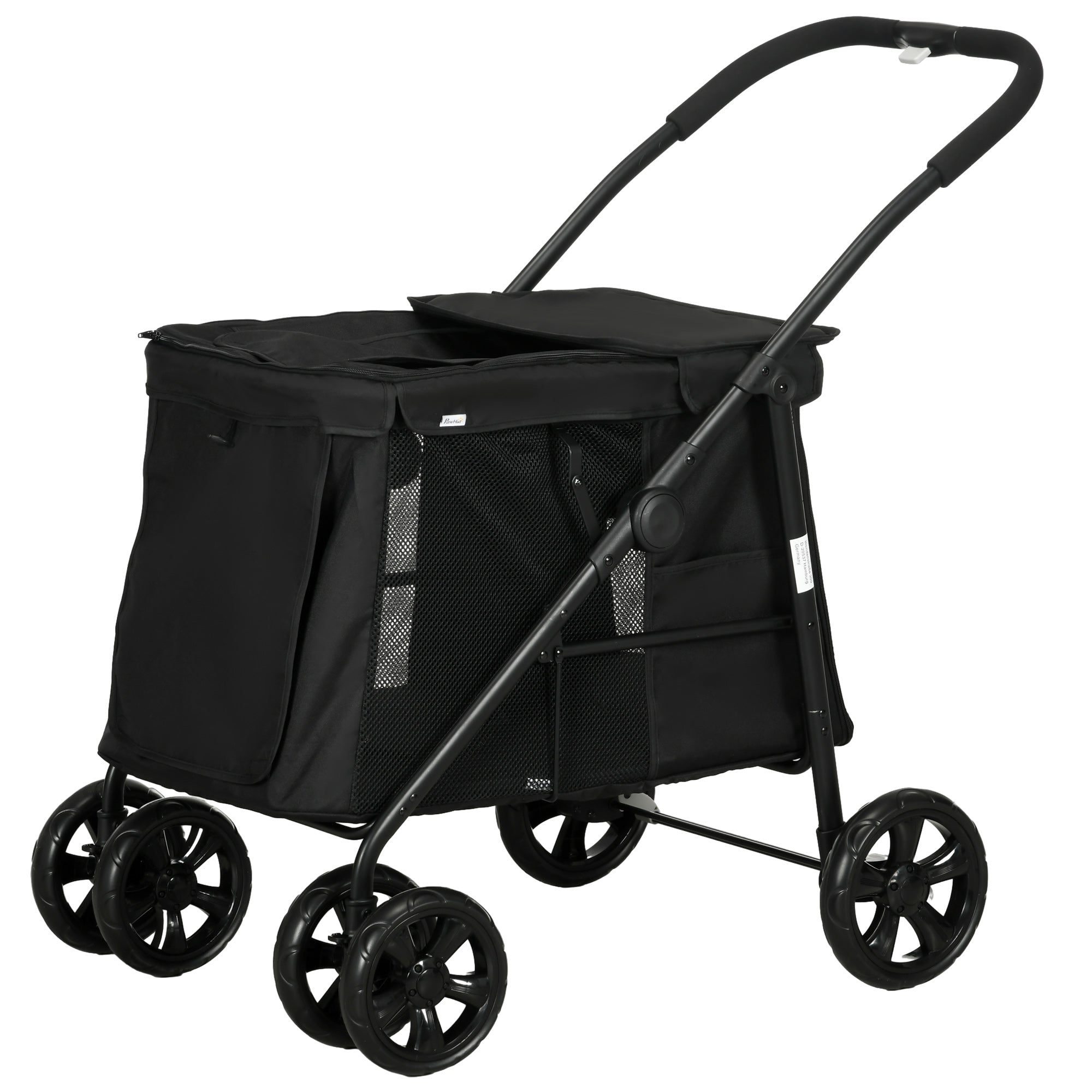 Hundebuggy, faltbarer Kinderwagen mit Netzfenster, Oxford-Gewebe Schwarz