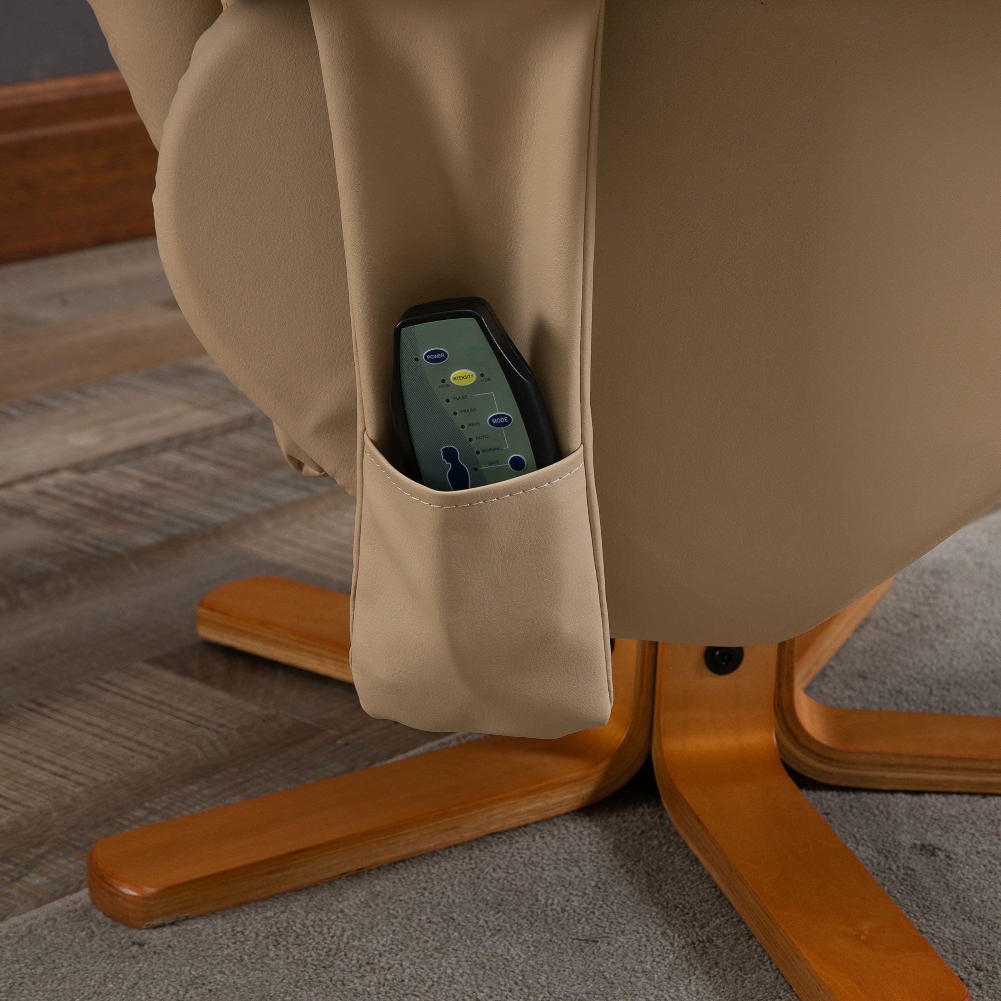 Reclining Massage Chair with Footstool, Storage, 145° Tilt, Polyester Cream White