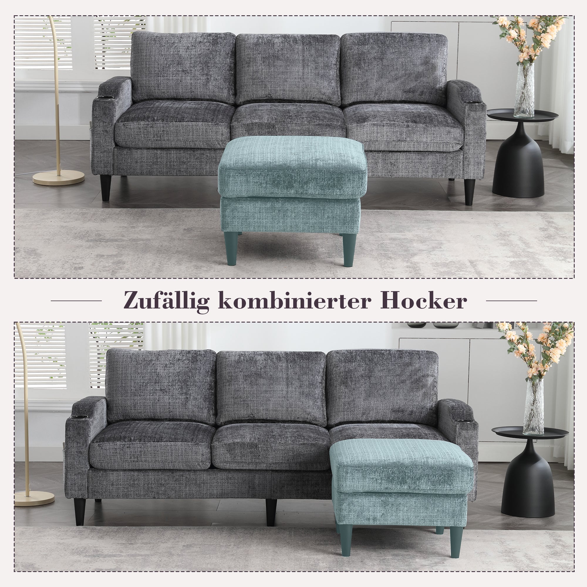 Sofa, 4-Seater with Footstool & Storage, Velvet