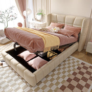 Upholstered Bed with Pneumatic Storage System and Headboard, 90 x 200 cm, Beige Linen