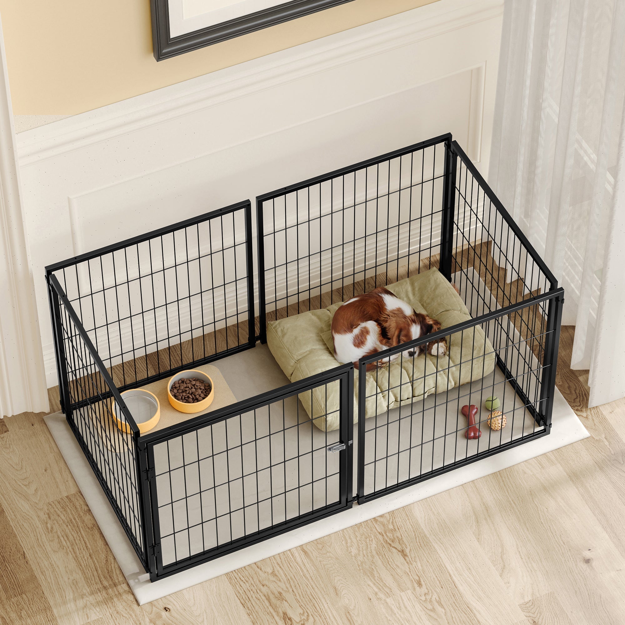 Basics Modular Dog Crate Flexible Safety Lid Adjustable Door 120x60x60cm - Black Steel