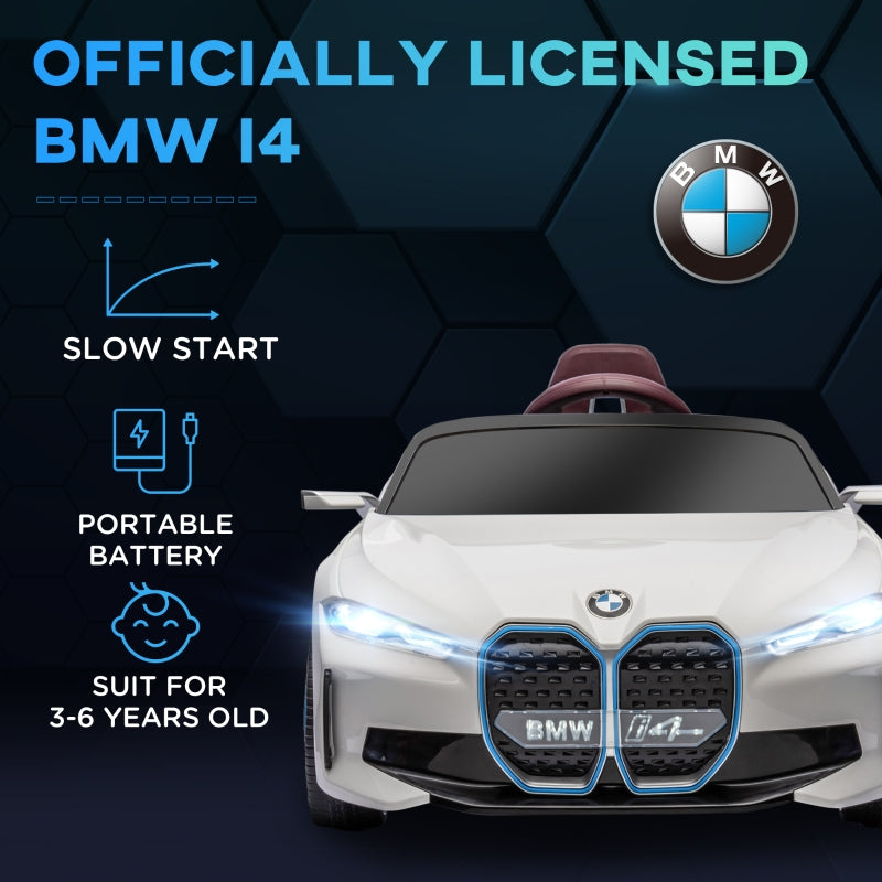 BMW i4 Kids Electric Ride-On Car 12V, White, Red and Light Blue