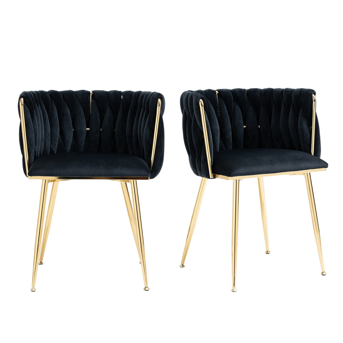 Dining Chair Set Modern Luxury Handwoven Gold Legs Soft Cushion Velvet (Set of 2)