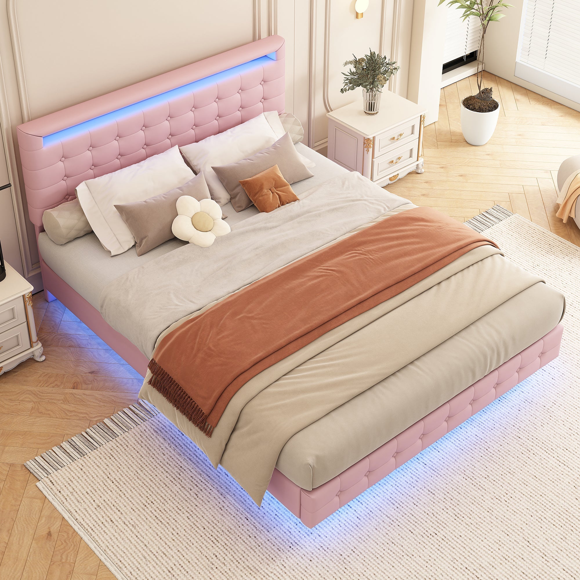 Flatbed 140x200cm LED Light Adjustable Headboard - Pink PU