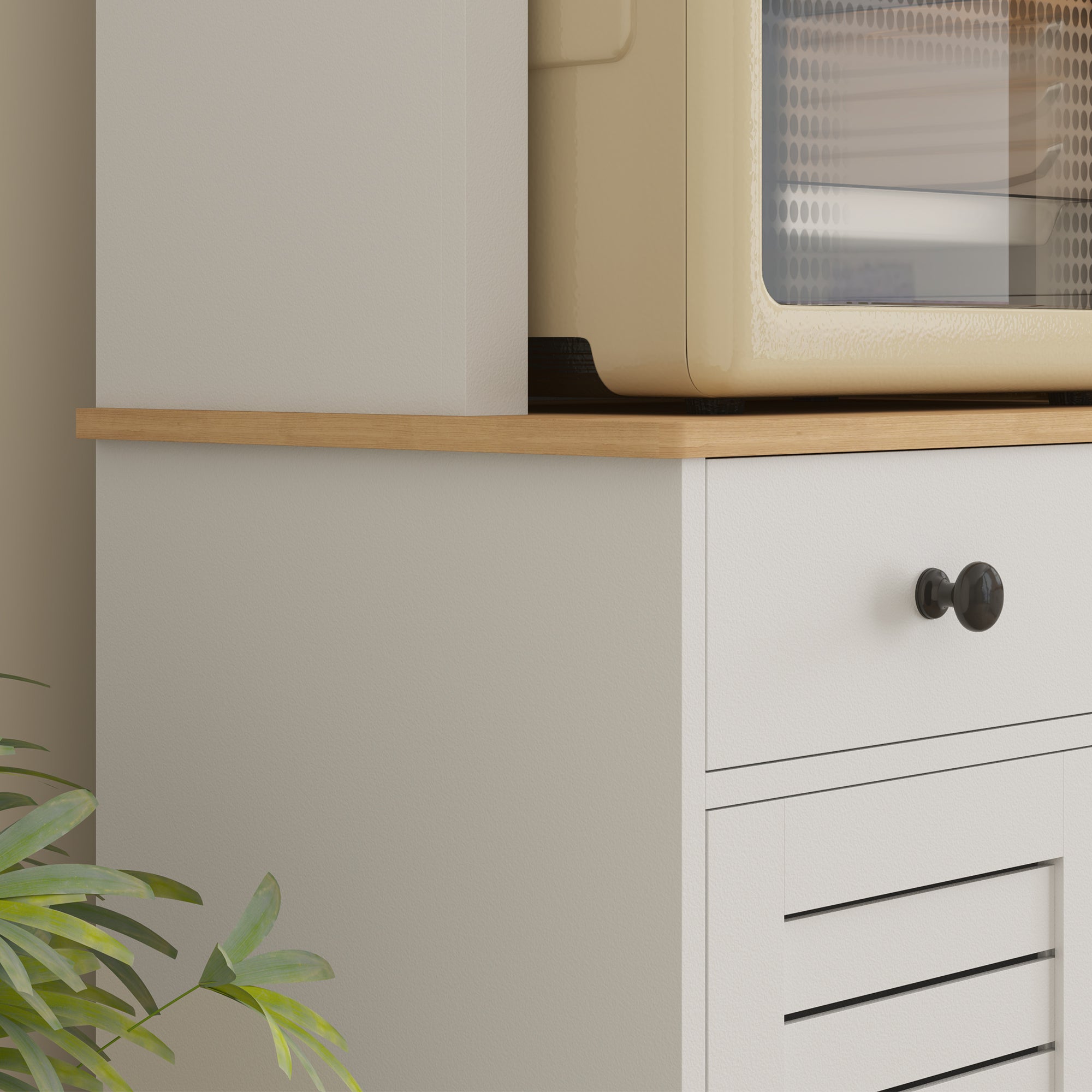 Kitchen Cabinet Glass Doors 2 Drawers - Wood White