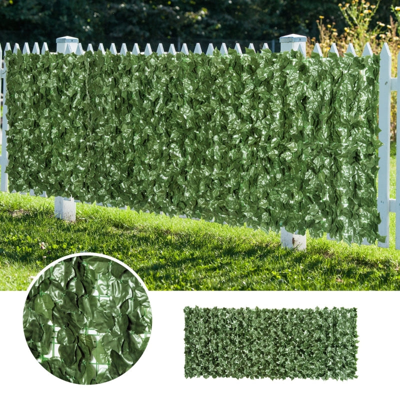 2-Piece Artificial Leaf Hedge Screen Privacy Fence Panel, 2.4M x 1M, Dark Green