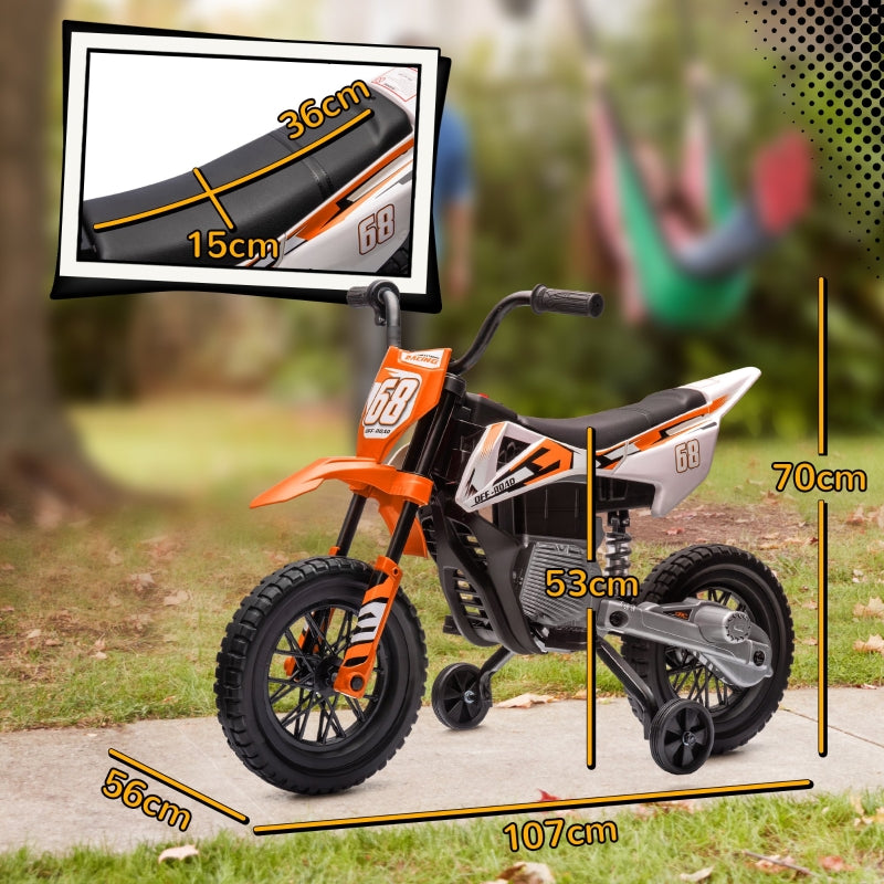 Electric Motorcycle for Children with Music and Training Wheels, 12V, Orange