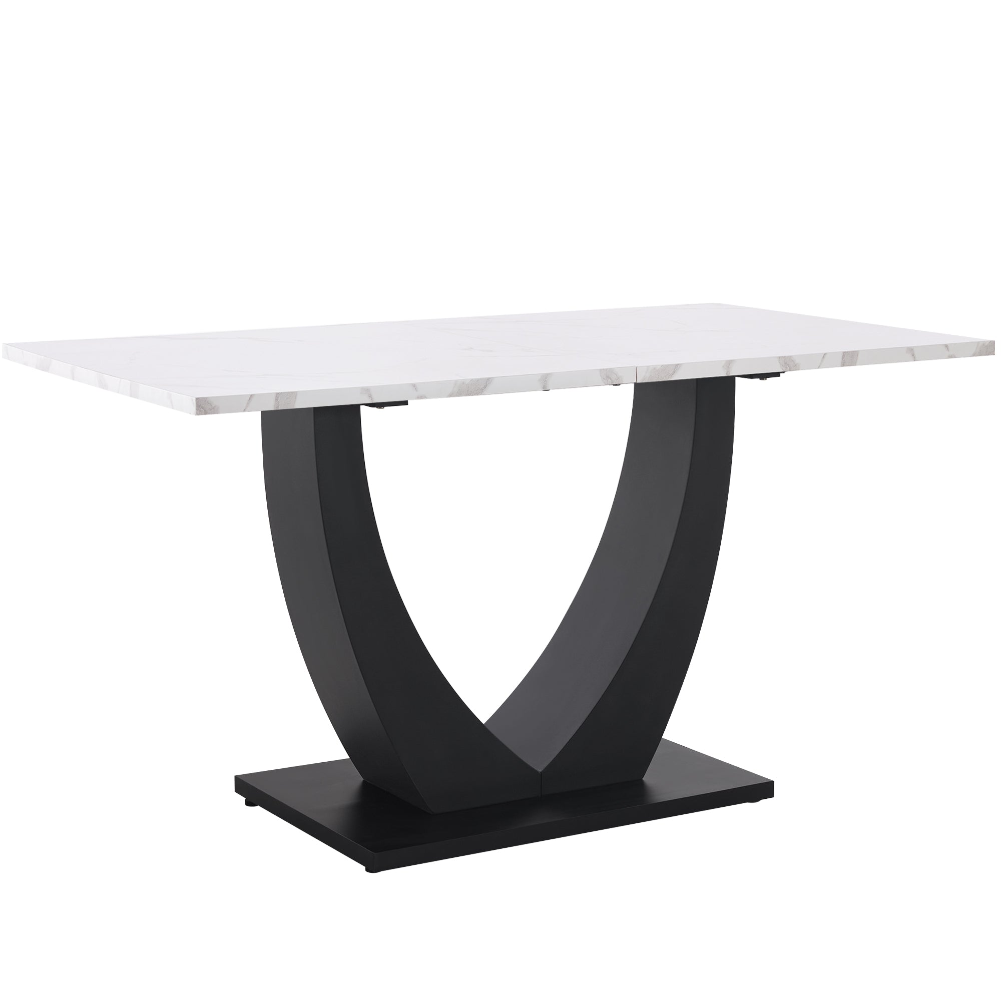 Dining Table Set 5-Piece Modern U-Shaped White Marble Grey Velvet