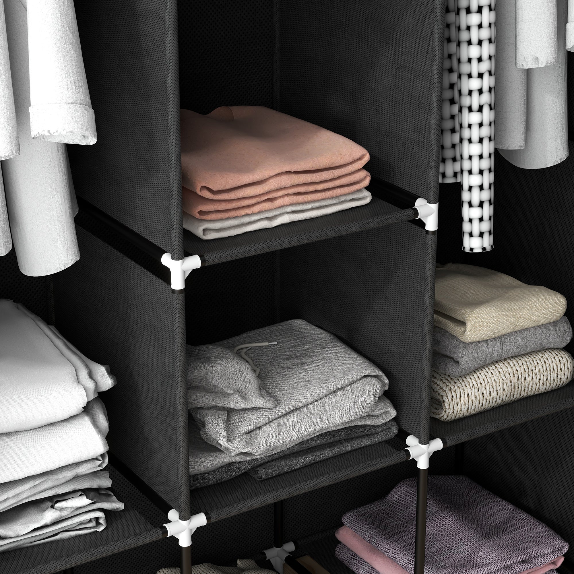 Fabric Wardrobe, Clothes Rail 8 Levels, Space-Saving, Black